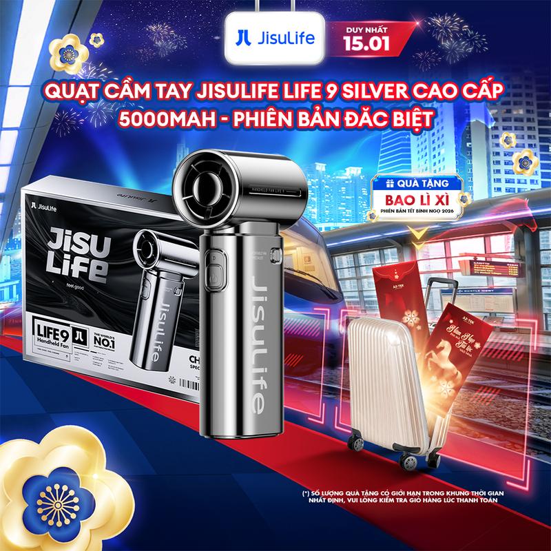 Quạt Cầm Tay mini JisuLife Life 9 SILVER 5000mAh Cao Cấp - Phiên Bản Đặc Biệt Full Box - Bảo Hành Chính Hãng 12 Tháng 