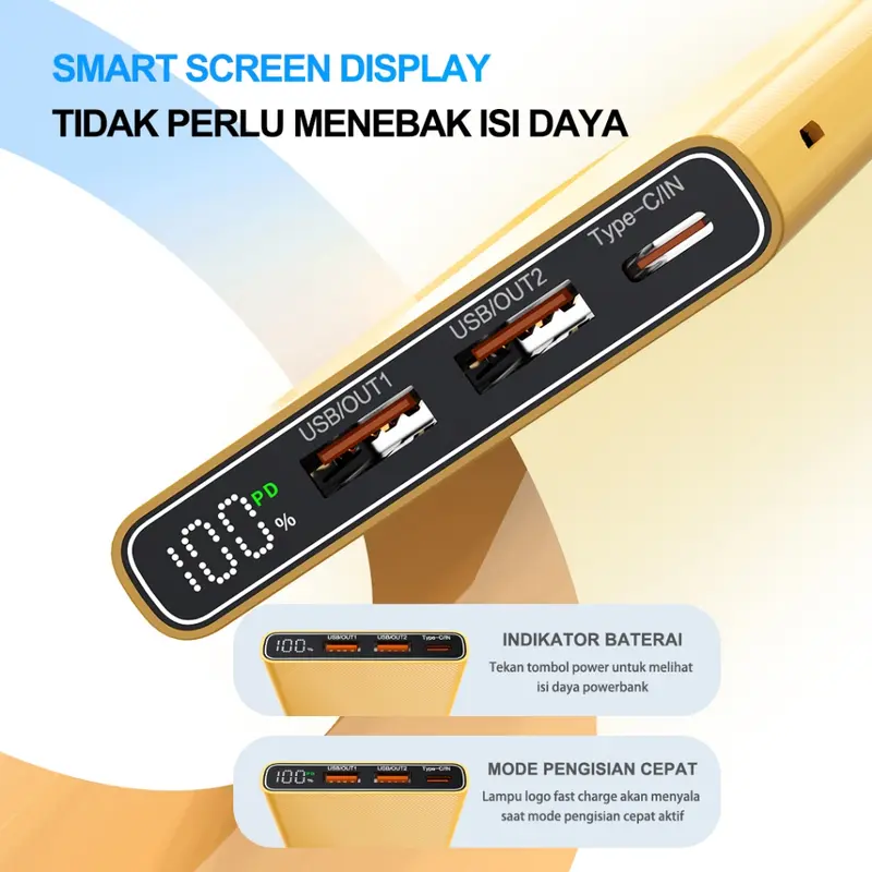 66W Super Fast Charging Power Bank LED Display Powerbank 20000mAh Dual Output Port USB Type-C Ponsel Charger 2