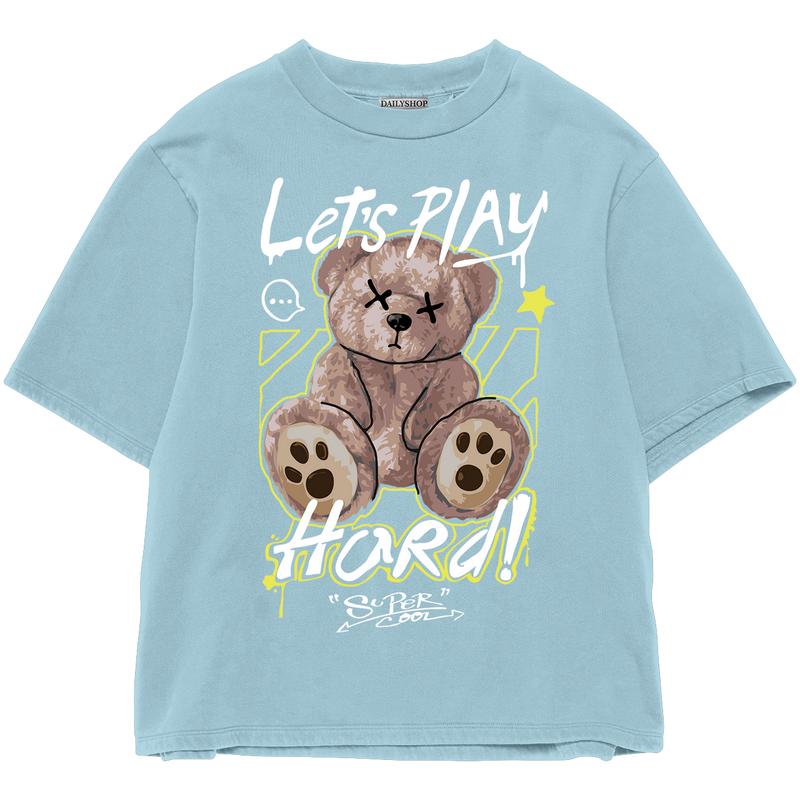 Product Introduction of Kaos Wanita Pria Bahan Katun Teddy Bear Lets Play Beruang Lengan Pendek combed baju T-shirt Dewasa Top atasan Distro Unisex Tebal Merah 45