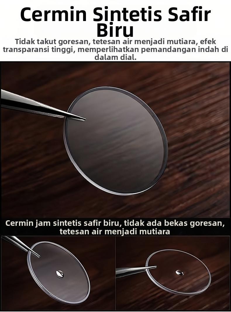 AIYISHI Jam Tangan Pria Mewah & Sporti 1623 Multifungsi Tahan Air 30M Dial Hitam Bodi Stainless Steel Garansi 2 Tahun Kaca Kristal Kuarsa Otomatis