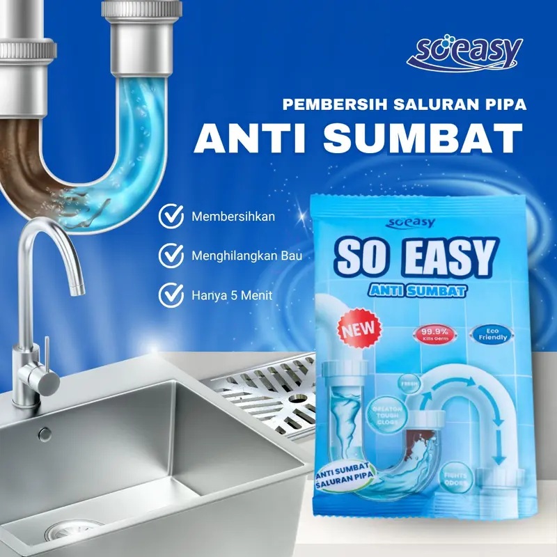 So Easy Anti Sumbat Saluran Air Pipa Mampet WC Wastafel tempat cuci Piring / Bubuk Pembersih Saluran WC Anti Mampet Anti Sumbat / SO Easy  MENGATASI MAMPET WC PIPA WASTAFEL DAN SALURAN AIR LAINNYA 0