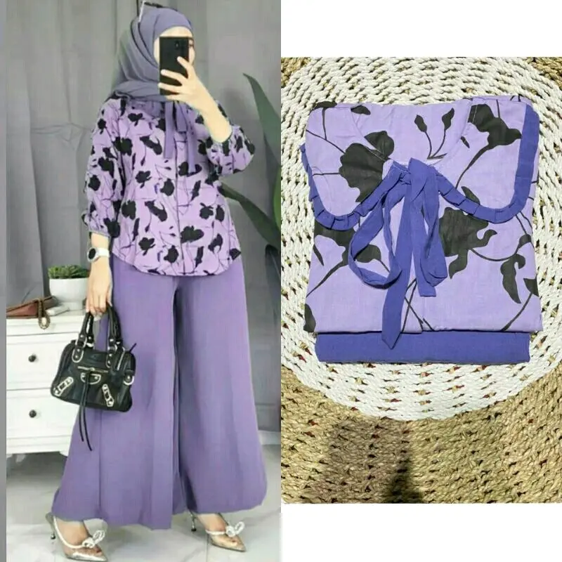 One set rayon premium setelan wanita atasan bawahan kulot busui kerja santai all size ld 110 Muslim Nyaman 6