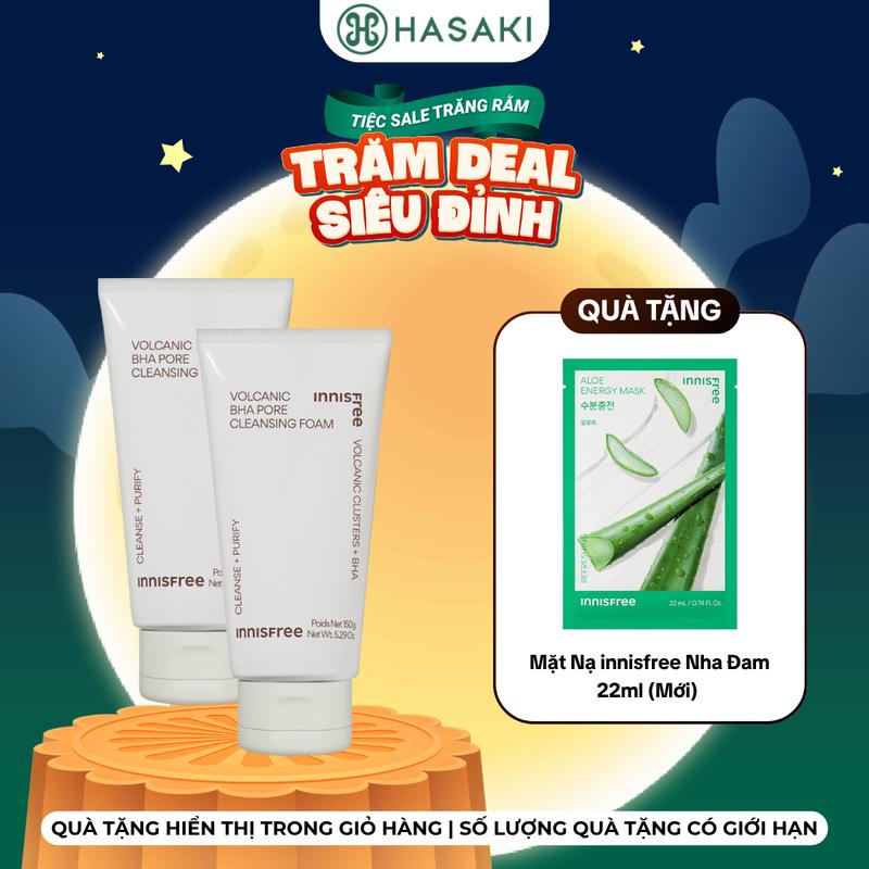 [MUA 1 TẶNG 1] Combo 2 Sữa Rửa Mặt innisfree Kiểm Soát Nhờn Tro Núi Lửa & BHA 150g (Mới 2023) | HASAKI BEAUTY