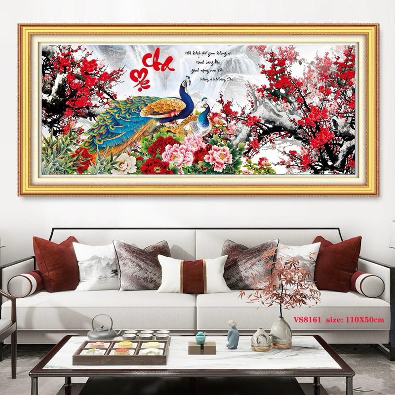 TRANH THÊU 3D - TRANH ĐÍNH ĐÁ 5D CHA MẸ CÔNG ĐÀO LV3158 83x42cm, LV158(VS060) Thêu Chữ Handmade Làm Đồ Handmade