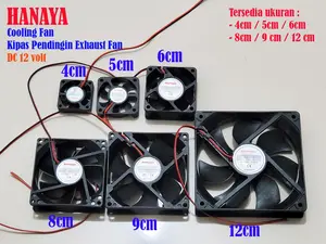 Kipas HANAYA Cooling Fan DC12V 4cm 5cm 6cm 8cm 9cm 12cm Exhaust cooler angin listrik 4 5 6 8 9 12 cm Pendingin hanaya Hitam Laptop