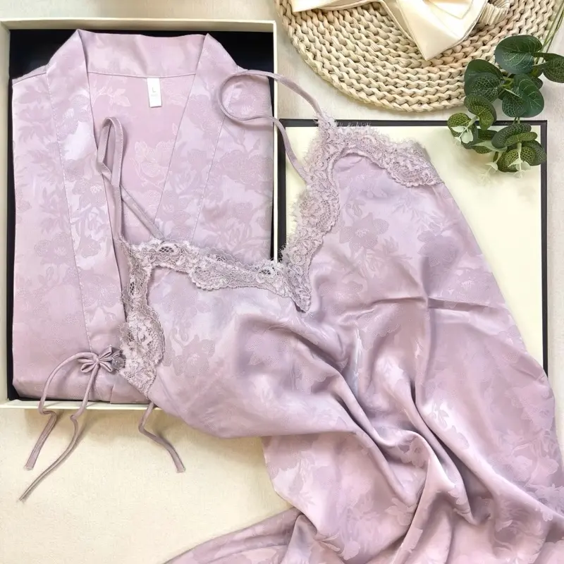 Bộ đồ ngủ nữ 2024 Phong Cách Mới Gợi Cảm Cám Dỗ Váy Ngủ Cổ Chữ V Sling Ice Silk Lụa Đơn Giản - Dress 1