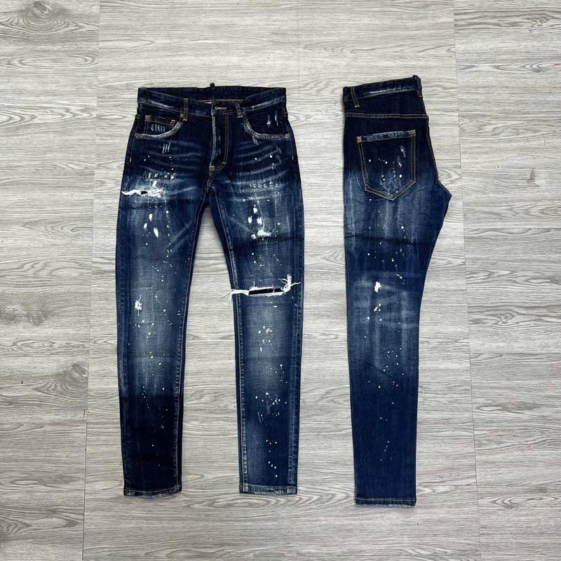  QUẦN JEAN NAM MÃ D2-18 XANH RÁCH VẨY SƠN 4 CÚC  BÒ DÀI CAO CẤP  CO DÃN  PHOM ÔM CHÂN DS-Q   Có Túi 