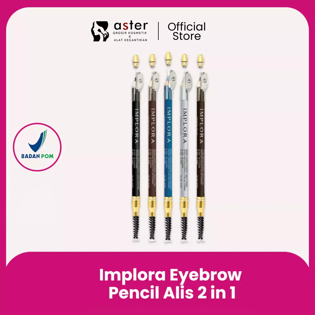 Aster Kosmetik - Implora Eyebrow Pencil Alis 2 in 3 Brown Dark Hitam Pensil