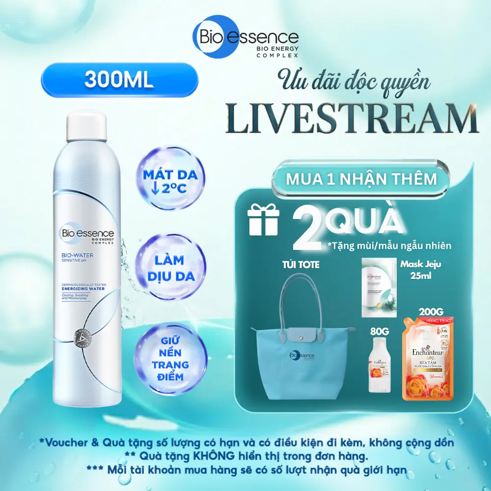 Nước xịt khoáng dưỡng ẩm da mượt mịn màng Bio-Essence Bio-Water Water Energizing 300ml