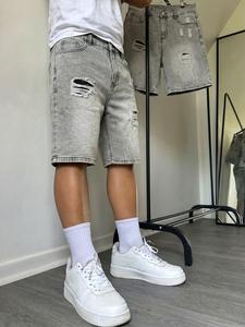 Shorts de mezclilla para hombre, paquete de 5 piezas para verano, jeans de pierna recta sin elasticidad, denim de algodón con rasgaduras estilo streetwear, transpirables para uso diario y el trayecto al trabajo.