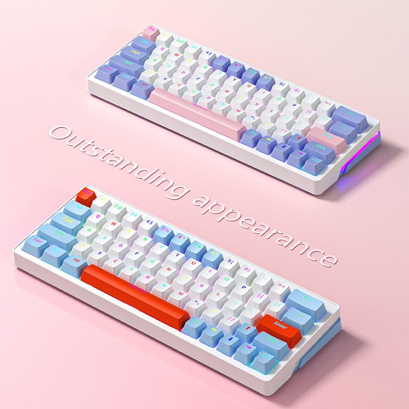 Bàn phím cơ, ZIFRIEND ZA63, Thiết kế 60%, 63 phím, Có Thể Tháo Rời, 2.4G không dây và BT có dây, RGB, Mặt trước và mặt sau, Chống chói, Tương thích với MAC và máy tính bảng