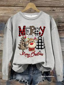 Suéter casual de mujer con gráfico navideño, suave sudadera de cuello redondo y manga larga, cómodo para todas las estaciones