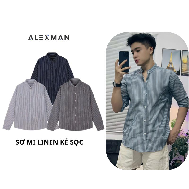 ( DEAL ĐỘC QUYỀN) Áo sơ mi LINEN  A16 CỔ TÀU BST 2025 , Áo sơ mi dài tay chính hãng unisex nam nữ style form rộng Alexmen   Menswear