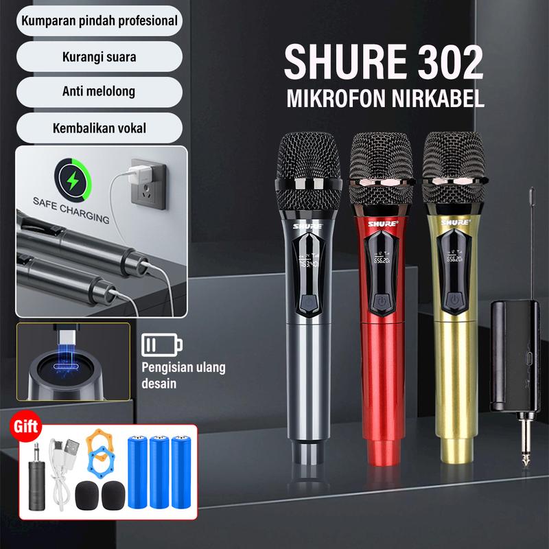 SHURE-302 Mikrofon Nirkabel Karaoke Profesional Mikrofon Nirkabel Mikrofon Ganda Murah 1