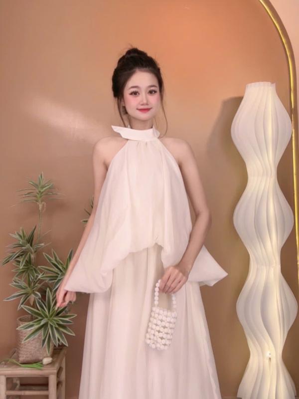 Áo Babydoll Vải Voan cổ yếm phong cách Trung Hoa tiểu thư sang chảnh mùa tựu trường size S/M S130
