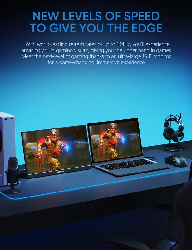 Arzopa Z1FC 144Hz Màn hình chơi game Cầm Tay ,16.1 inch, Tương thích với iPad, PC, Mac, Điện thoại, Xbox, PS4, Mỹ-C HDMI 3