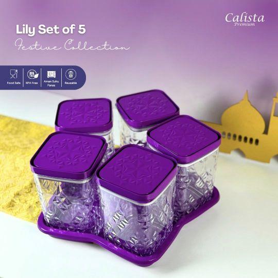 Calista Toples Lily Set of 6 Toples Kue Kering Kedap Udara Toples Kue Lebaran Set Dengan Nampan