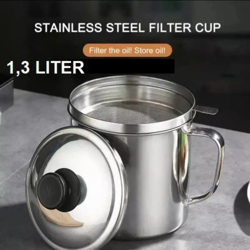 Oil Pot Penyaring Minyak Wadah Saringan Minyak Sisa Stainless Steel