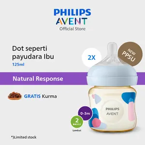Philips Avent PPSU Natural Response Bottle 125ml | Botol Susu PPSU Premium Anti Kolik, Anti Bocor, BPA Free | Twin Pack | SCY940/02