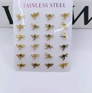 anting tusuk capung bolongwanita titanium anti karat terbaru simple elegan gold liontin cantik