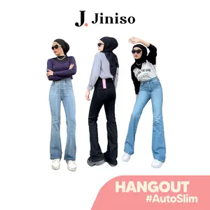 HANGOUT - JINISO Ultra Cutbray Stretch Celana Jeans Wanita Highwaist