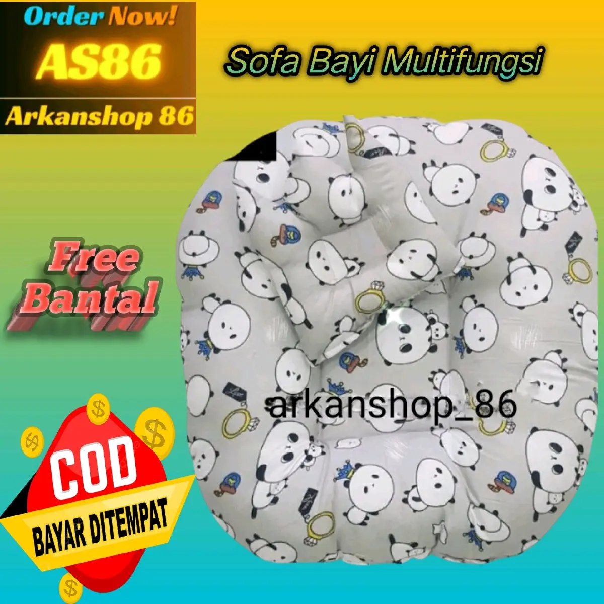 Sofa Bayi Multifungsi Model Bulat dengan Handle Pegangan dan Resleting, Isian Full Silikon Premium yang Lembut - Tidur, Kasur Newborn Polkadot Empuk
