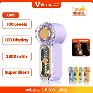 VEXIO Kipas Mini High Speed Handheld Fan Kipas Angin Portable Mini 3600mAh 100 Level Speed dengan LED Display Lampu Senter Mode SOS Type-C Fast Charging Airflow Kuat 9m/s Desain Mini Ringkas Nyaman Digenggam X699