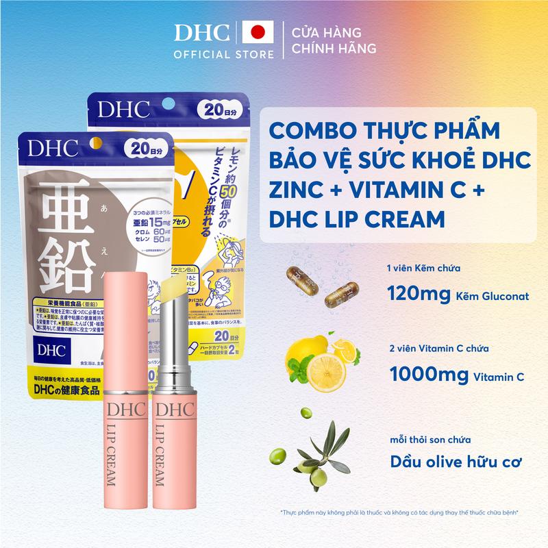  Combo TPBVSK DHC VITAMIN C HARD CAPSULE + TPBVSK DHC Zinc + Son dưỡng Lip balm  combo dạng viên uống hỗ trợ bổ sung Kẽm và Vitamin C cho nam và nữ 20 Ngày  