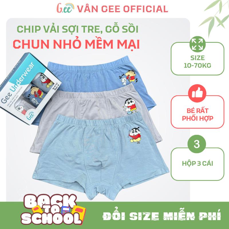 Quần lót, đồ lót Bé Trai, Set 3 Quần Sịp đùi vải sợi tre, gỗ sồi mềm mại, thấm hút, khô thoáng