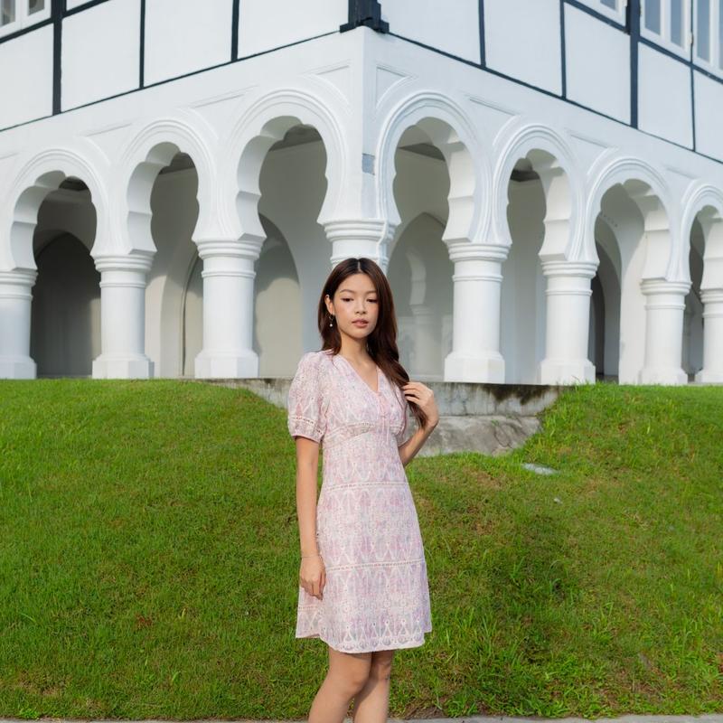 Callista Prints Embroidery Sleeve Dress In Pink 7