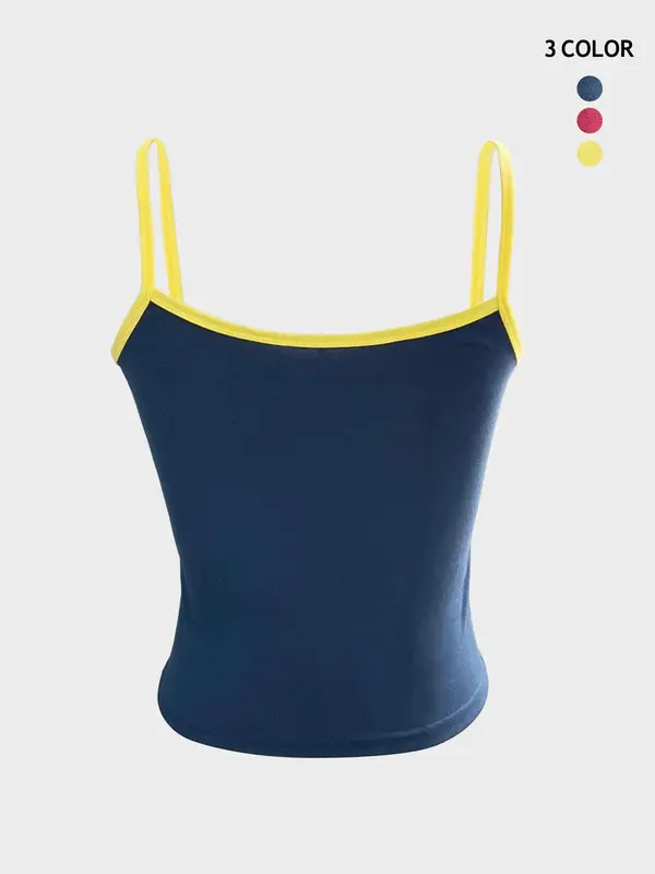 Women's Letter Print Contrast Binding Crop Sports Vest, Casual Sleeveless Spaghetti Strap Top for Summer, Ladies Sportswear Fitness  for Indoor Outdoor Wear 6