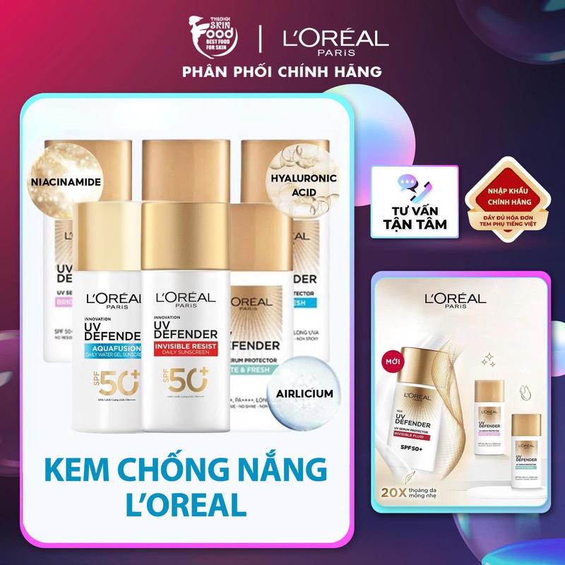  Kem Chống Nắng Mịn Nhẹ L'Oreal UV Defender SPF 50+ PA++++ 50ml Sunscreen Skincare Chăm Sóc Da 