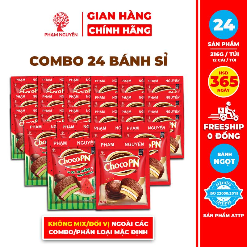   BÁNH KẸO SỈ  Combo 24 Bịch Bánh phủ socola Choco PN Phạm Nguyên - Thương Hiệu Việt 216g | Bánh ăn vặt Socola | Đồ ăn vặt 