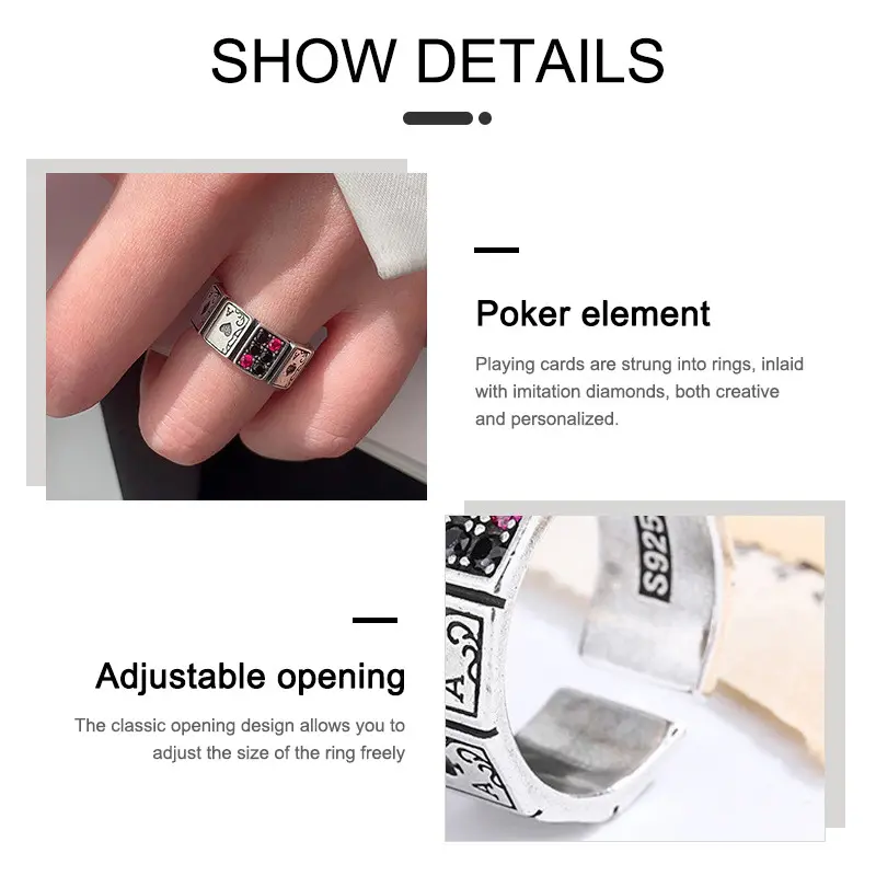 【Sktlz】 Setting Good  Poker Ring Retro Hip Hop Ring Exaggerated Personalized Open Ring 5
