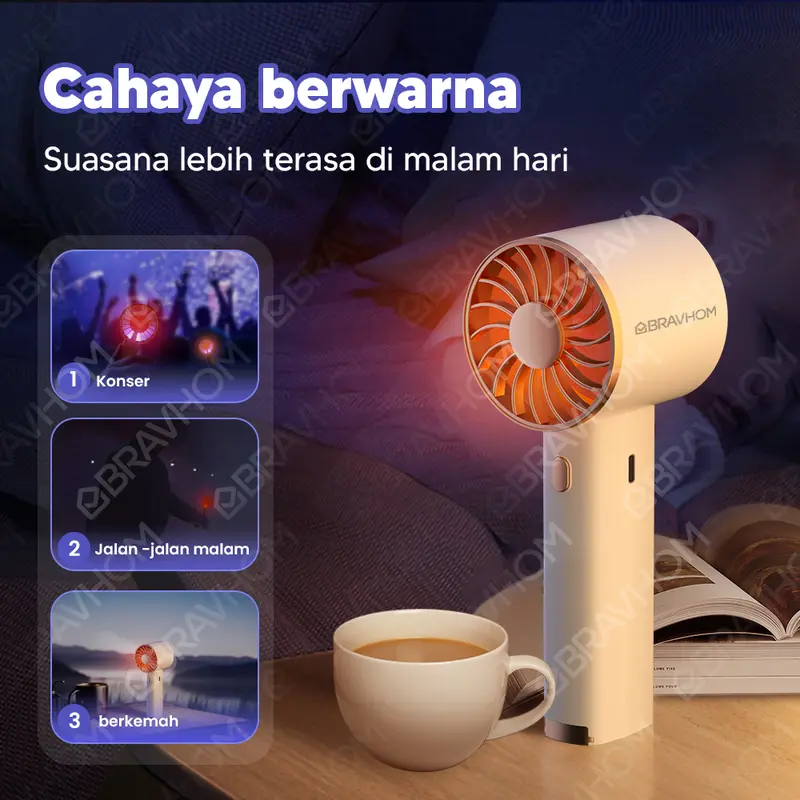(COD)Bravhom Kipas Angin Mini Portable 3IN1 Aromaterapi 3 Kecepatan Lampu Warna Warni Phone Holder FN16 3