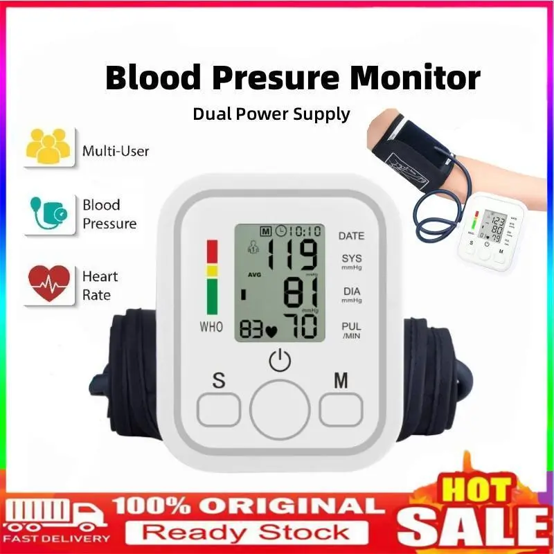 [FreeShipping + COD+MY]Pemantau Tekanan Darah, Automatik, Digital, Pengukuran Lengan LCD, Bekas Manset BP, Sphygmomanometer, Penghantaran Hari yang sama, Monitor