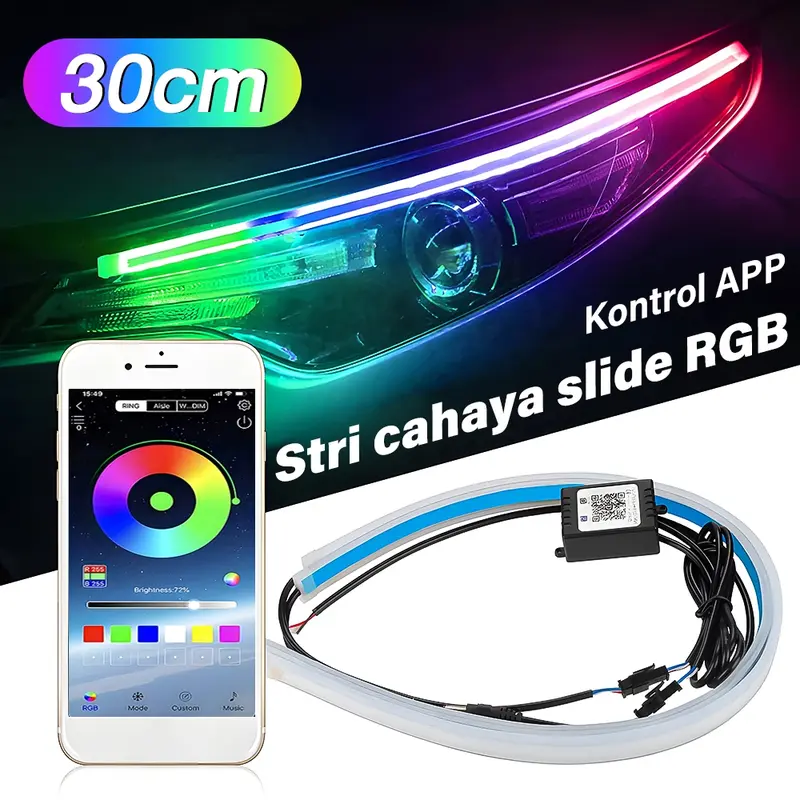 SKY Lampu Alis Led DRL Maxmoto Rgb Konek Aplikasi Android/Ios Welcome Light Sein Running Bluetooth App Controller 30cm 8