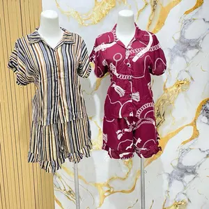 Piyama pendek Wanita Baju Celana Setelan Tidur Busui Katun Dewasa Motif