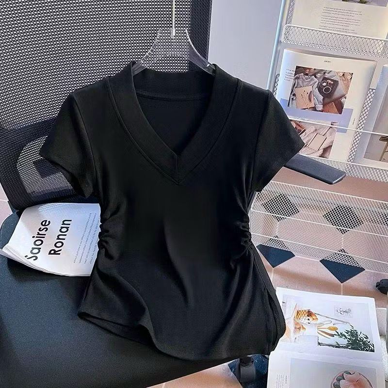 ALCOLLECTION-Kaos Atasan Wanita Polos-Lengan Pendek-Model Cubit Kiri-Kanan-Bahan Semi Spandex Size M L XL XXL ALCOLLECTION-Kaos Atasan Wanita Polos-Lengan Pendek-Model Cubit Kiri-Kanan-Bahan Semi Spandex Size M L XL XXL