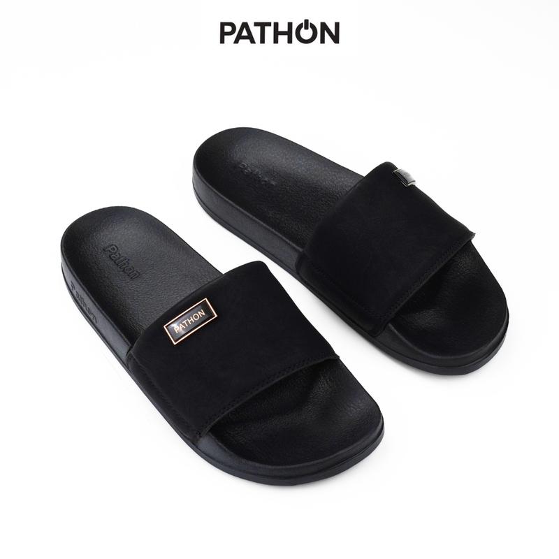SD197 - PATHON Dép nam nữ phiên bản nâng cấp đế IP siêu nhẹ quai da tổng hợp màu Đen/Nâu form ôm chân thời trang phù hợp cho cả Nam và Nữ