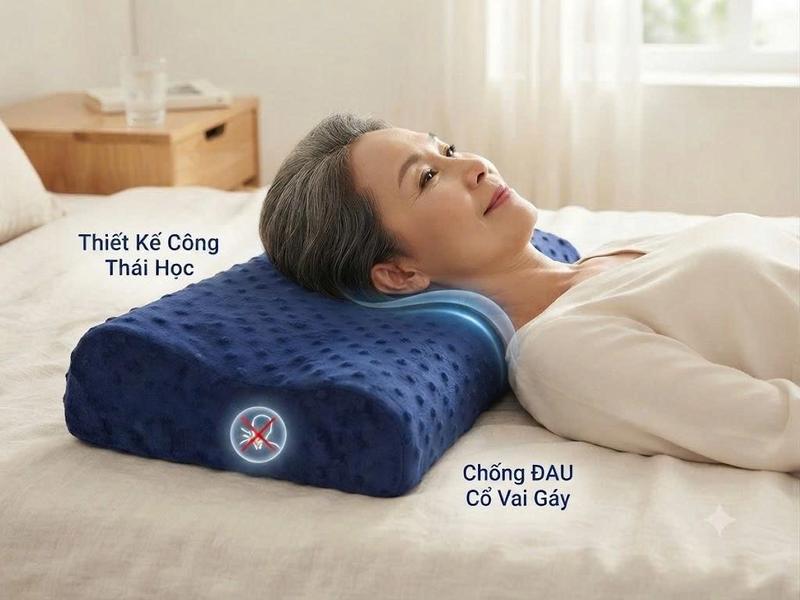 Gối Cao Su Non En Cho Người Lớn, Thiết Kế Công Thái Học Hỗ Trợ Giảm Đau Cổ Vai Gáy
