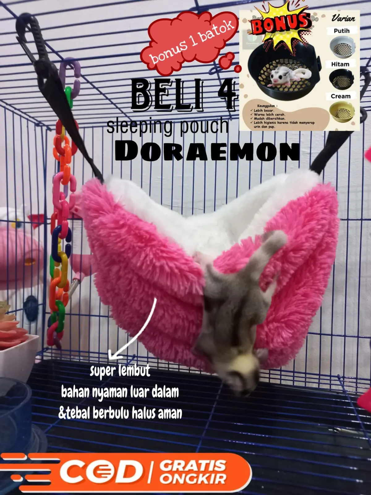 Sleeping Pouch Sugar Glider Doraemon Bed Pouch Sugar Glider Aksesoris Sugar Glider