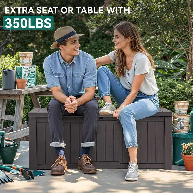 YITAHOME Outdoor Storage Box, 120 Gallon Waterproof Deck Box for Garden Tools, Patio Cushions,Lockable, Easy Assembly, Dark Brown / Black / Dark Grey 2