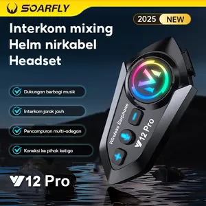 【Persiapan Mudik Feb】SOARFLY 2025 New Y12 Pro Intercom Helm For Motorcycle Waterproof Bluetooth 5.3 Headset Ipx6 Headset Helmet Intercom Built-In Microphone Headset