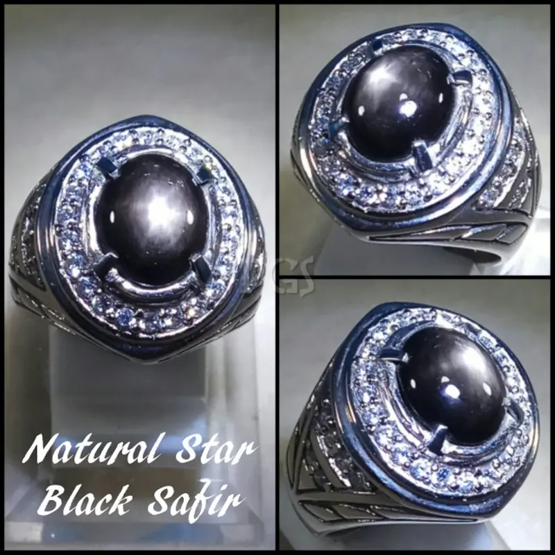 CINCIN BATU AKIK NATURAL BLACK SHAPPIRE STAR 6 MEWAH DAN GLAMOUR 3