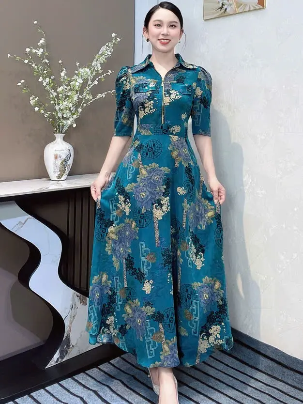 Mã 874 - ĐẦM CỔ SƠ MI PHỐI DÂY KÉO CC Nữ Women