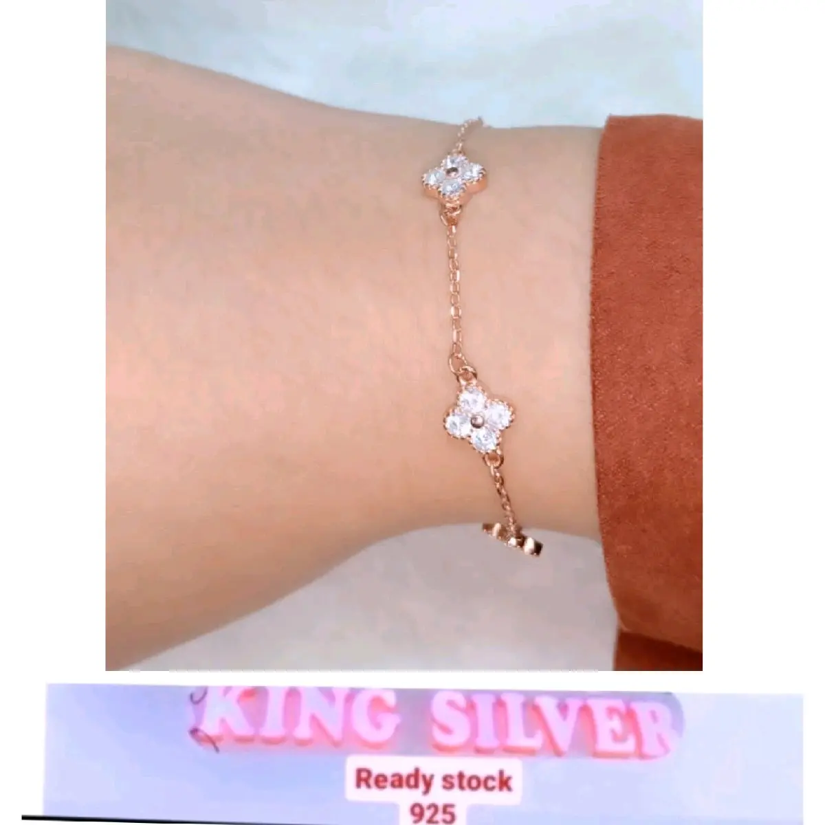 GRNKB Gelang rantai nori rose gold di hiasi bunga putih cantik import