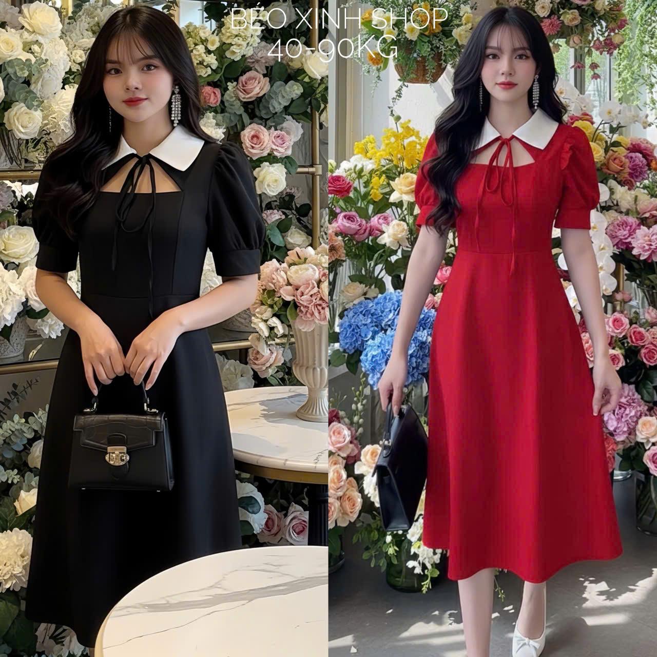 Đầm Thời Trang Bigsize Thiết Kế Siêu Xinh Cho Các Nàng Nữ Cotton Dress Đen Women - A.1046