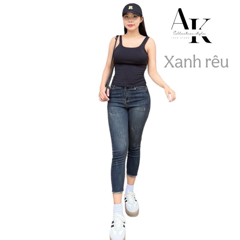 Quần Jeans Nữ AKJ L24 Lỡ Lưng Cao Co Giãn Rách Đùi Big Size