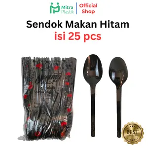 Sendok Makan Plastik Hitam isi 25 pcs Sendok Catering Kuat Panjang Putih